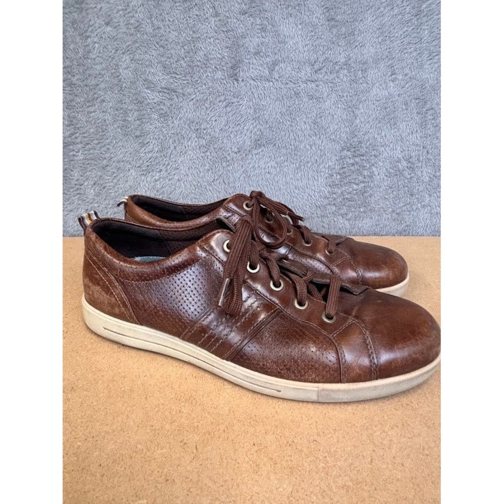 ECCO Mens Brown Leather Perforated Low Top Lace Up Sneakers Shoes Mens Size 10.5